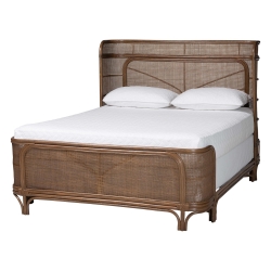 bali & pari Fiore Natural Rattan Bed Frame, Queen, Mocha Brown